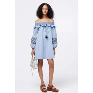 Rebecca Minkoff chambray peasant mini swing dress L